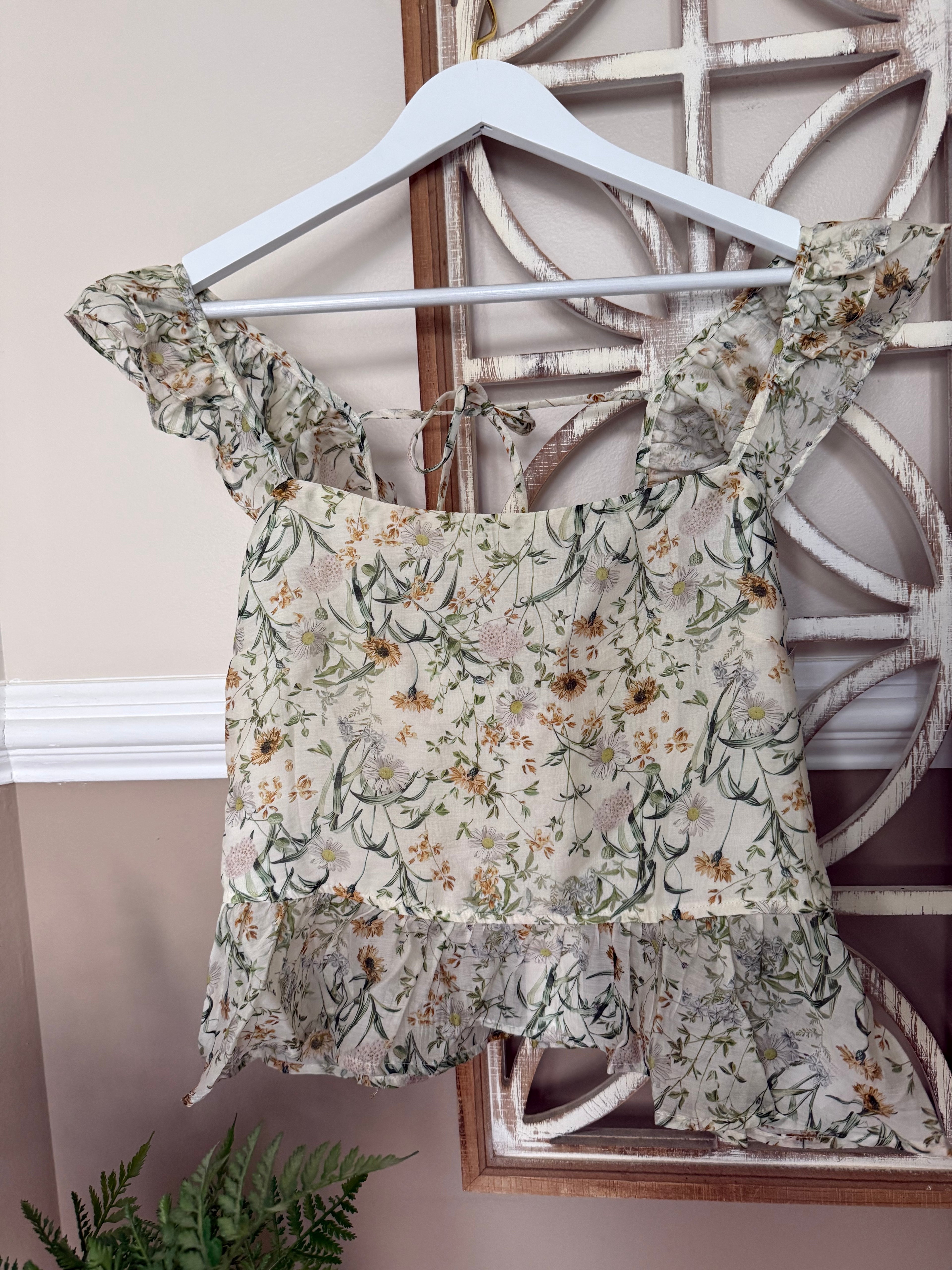 L9353T1 | Woven Tencel Nylon Floral Print Ruffle Top