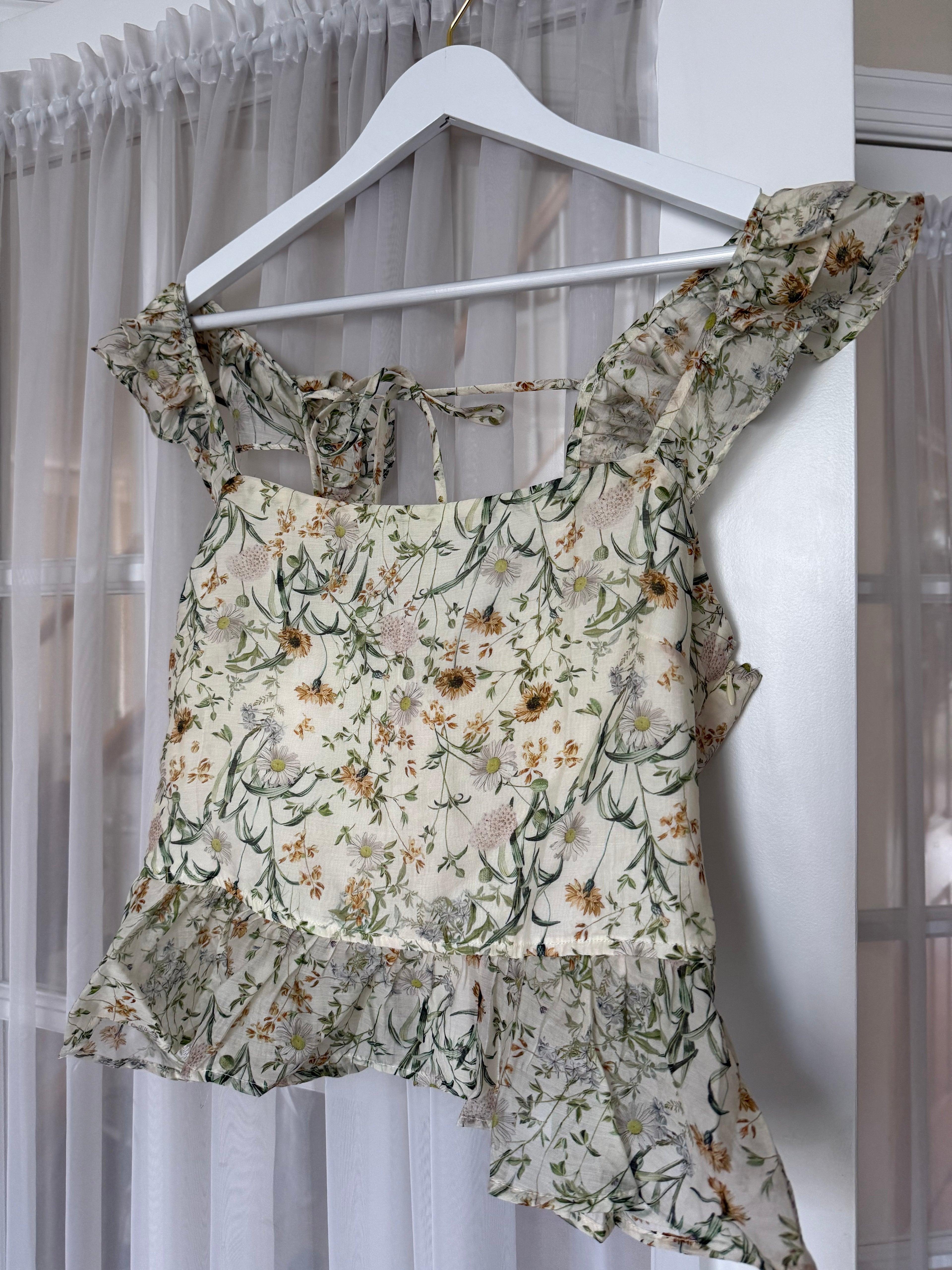 L9353T1 | Woven Tencel Nylon Floral Print Ruffle Top